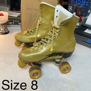 1970s Gold Glitter Disco Roller Skates